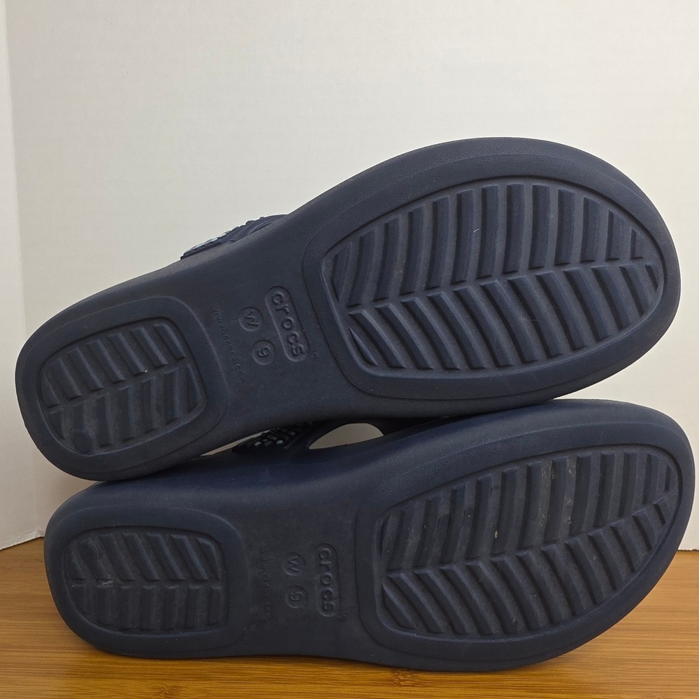 Crocs Monterey Beaded Wedge Flip Flops Navy Blue Women Size 9 Sandals - Picture 7 of 11